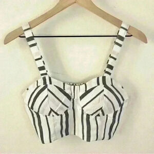 Women’s Striped Bustier Crop Top - White and Black